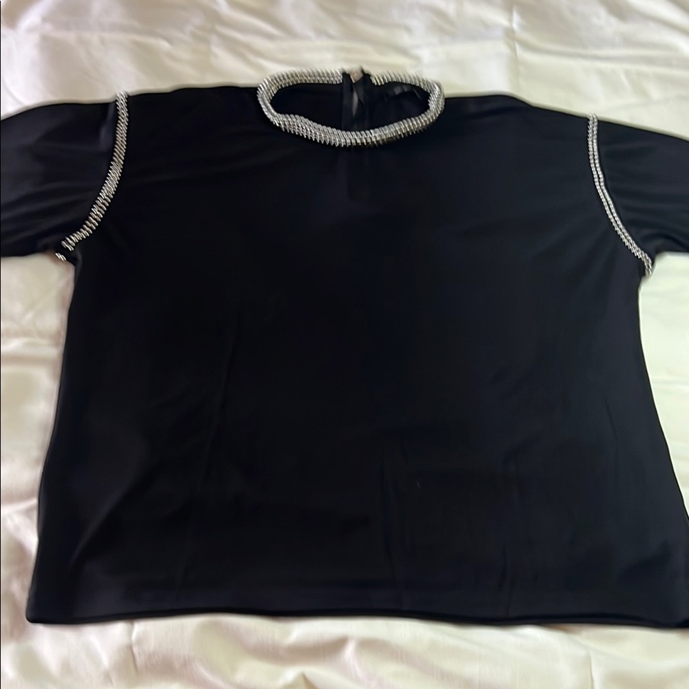 Stylish Black Blouse with Beaded Trim